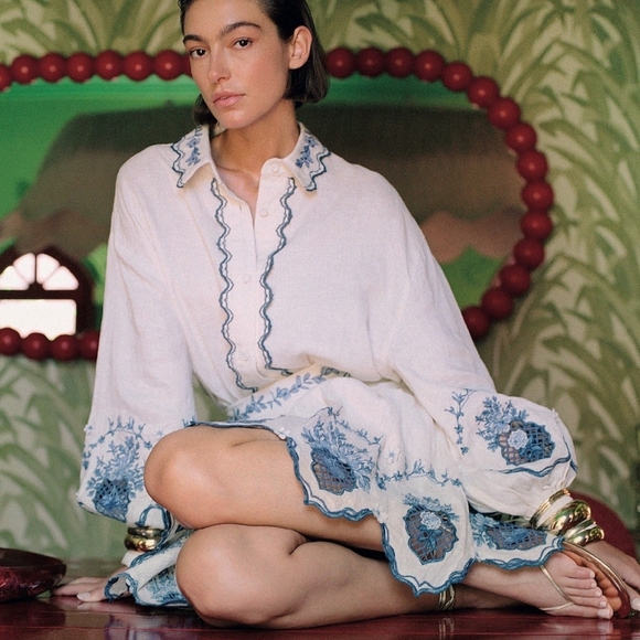 Agua by Agua Bendita Tops - Agua By Agua Bendita Abadía appliquéd embroidered linen shirt